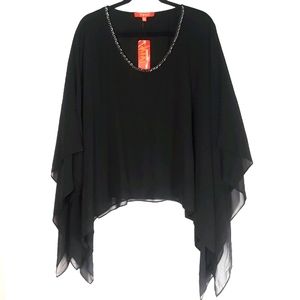 TAMAR COLLECTION Black Silver Color Chain Neck Semi Sheer Layer Top NWT XXL